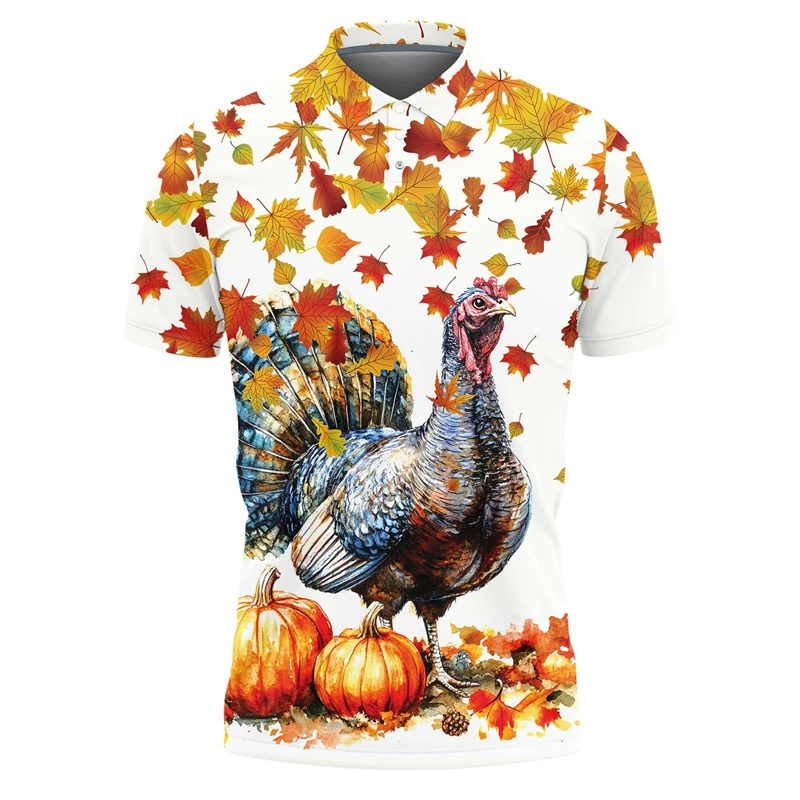 Thanksgiving Day Polo Shirts For Men Pumpkin Turkey Maple Leaf POLO Shirt Boy Funny Gifts Clothes Casual Man Short Sleeve Tee