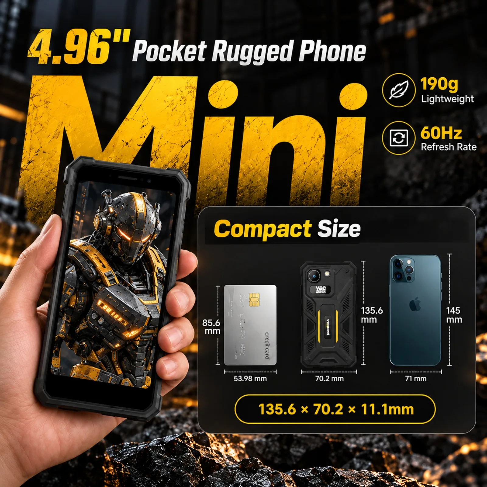 YACDELO ROCK V1 Mini Rugged Phone Compact Size 4.96
