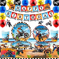Motorcycle Birthday Supplies,98pcs Decorations&Motorcycle Theme Party Tableware Set-Dirt Bike Party Plates and Napkins Cups etc