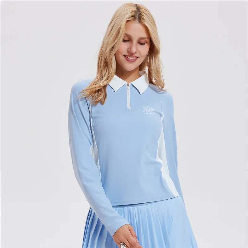 جديد مصقول الرياضة طويلة الأكمام المرأة التلبيب سستة جولف قميص بولو التدريب في الهواء الطلق اللياقة البدنية التنس ملابس غولف للمرأة #3