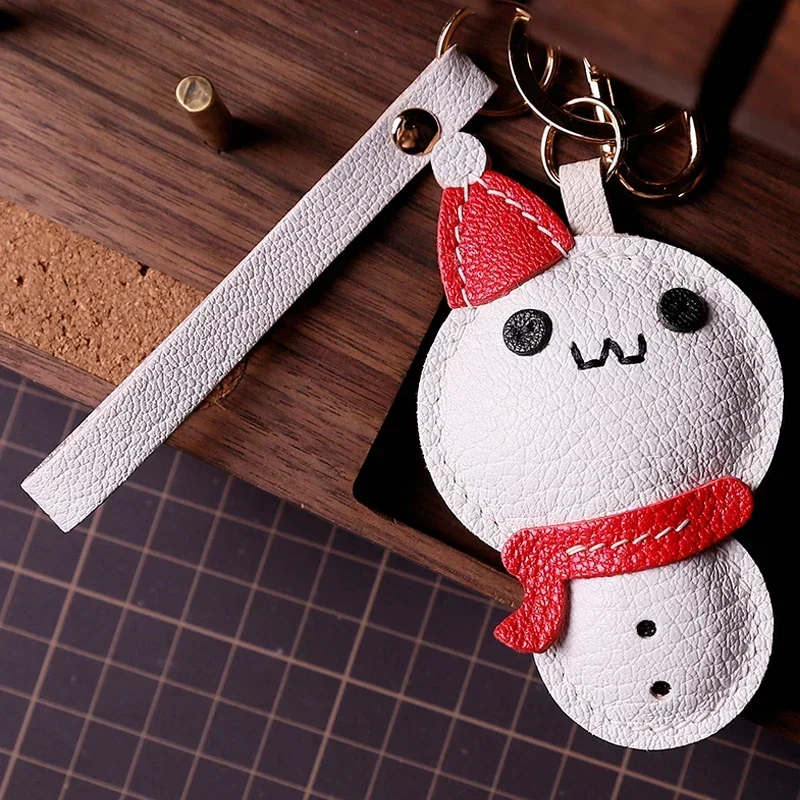 

Handmade Real Leather Snowman Key Ring Key Chain Christmas gifts keychains