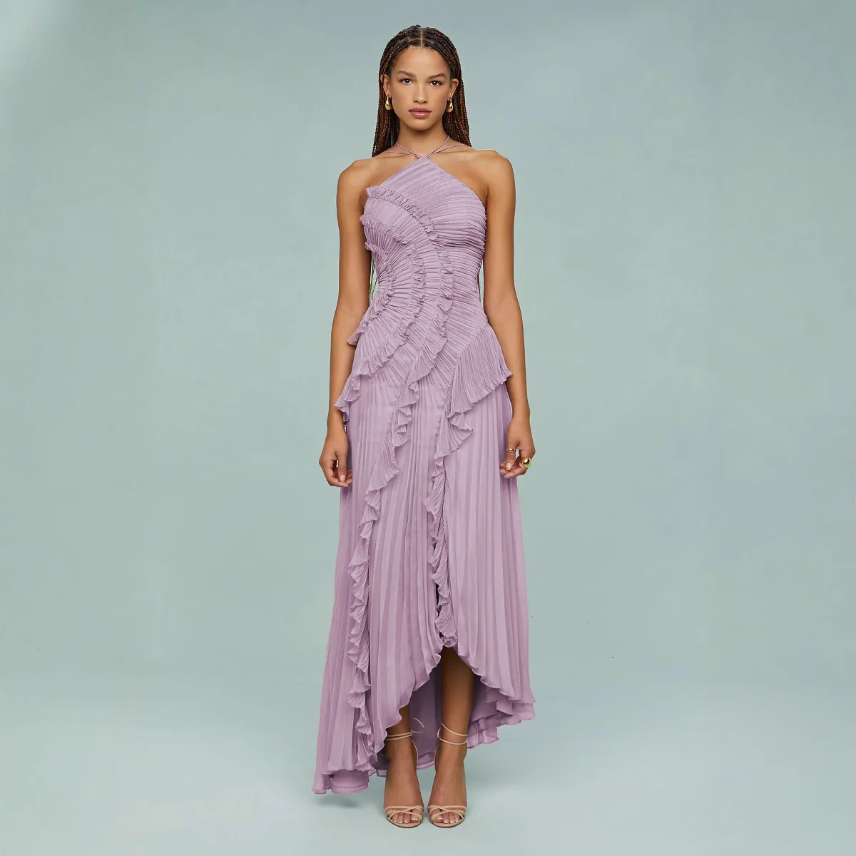 

Luxury Chiffon Evening Gown: Ruffle Pleated Maxi Dress for Women, Breathable Summer Party Wear - Elegant Midi/Maxi Styles