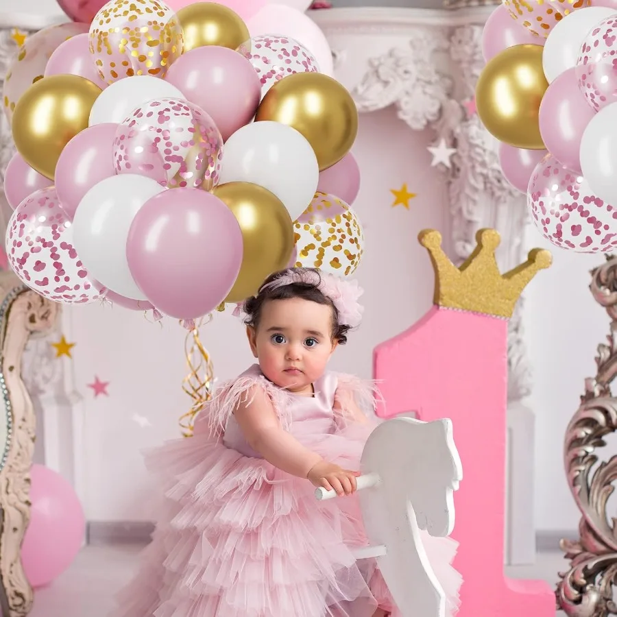 65 قطعة بالونات الذهب الوردي الوردي الأبيض الذهب النثار اللاتكس بالونات الحفلات عدة مع أشرطة للفتيات عيد ميلاد الزفاف استحمام الطفل