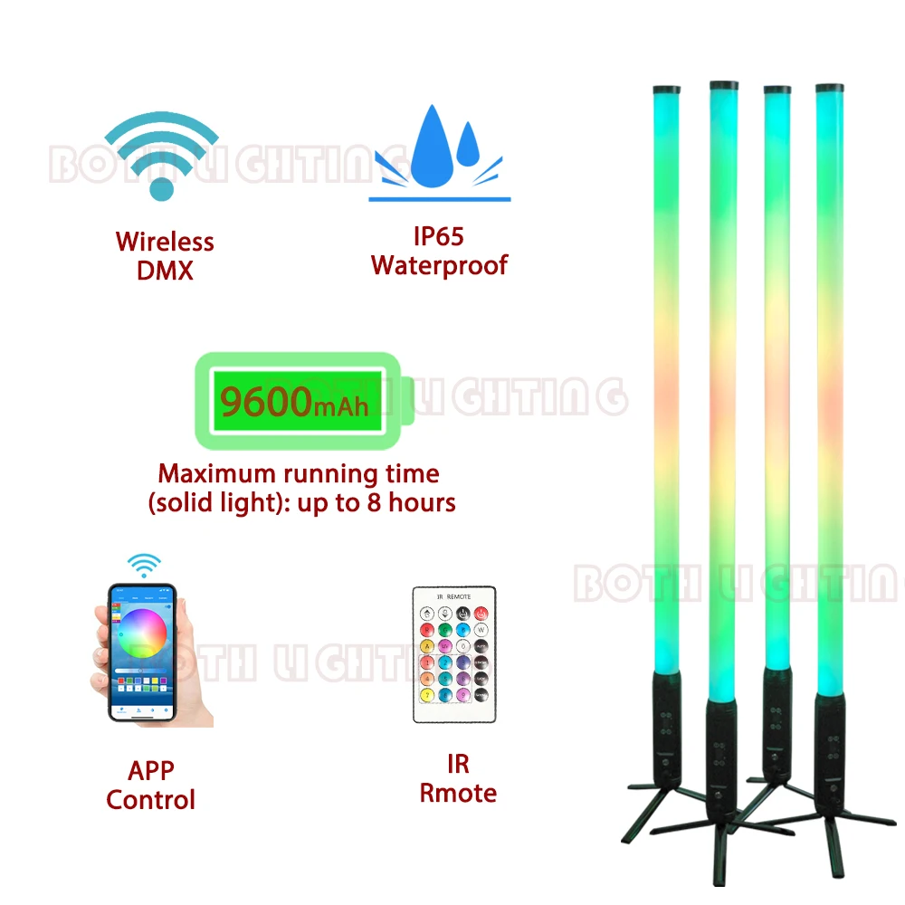 Bothlighting 4pcs with Cloth Bag IP65 Waterproof RGBWA 5in1 360° Pixel LED Tube Wireless DMX512 Remote Control for Wedding  Club