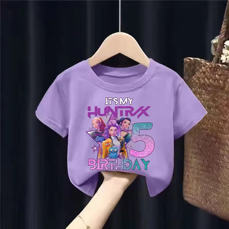 Kpop Demon Hunters Feestartikelen Verjaardag Nummer Baby T-shirt Zomer Meisje Tee 2025 Film Kinderkleding Mode Casual Tops Geschenken