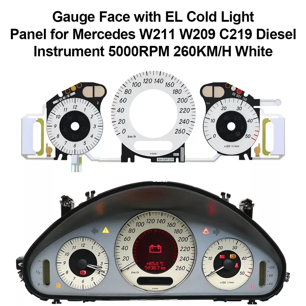 5000 U/min 260 km/h Weiß-Schwarzes Diesel-Instrumenten-Display mit EL-Kaltlichtpanel für Mercedes W211 W209 C219 – Detail 1