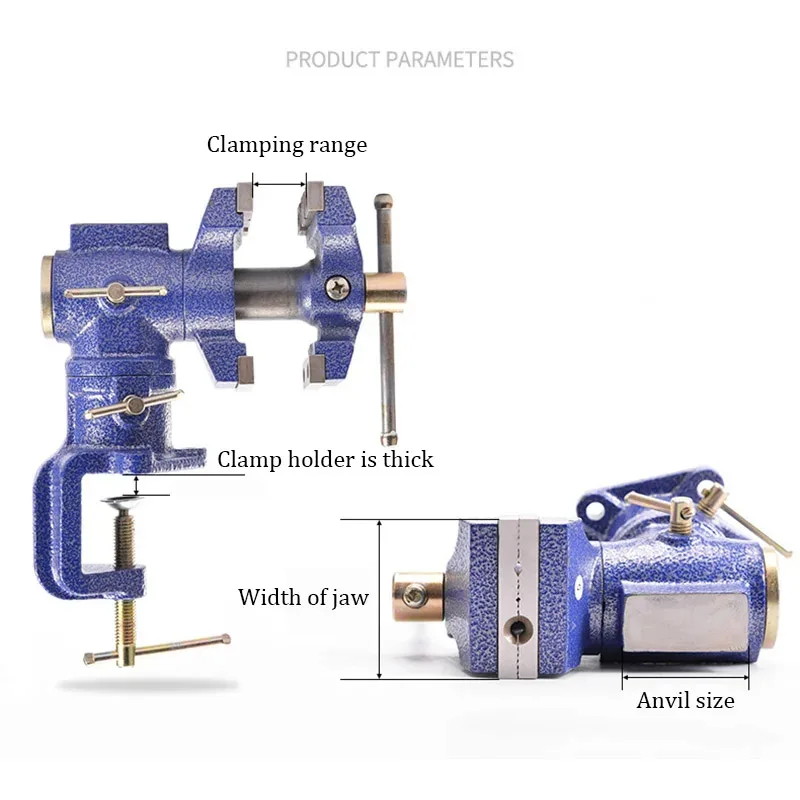 Double Jaw Table Vise Swivel Base 360 Heavy Duty Degree Clamp Jaw Work Bench Vise Clamp Milling Metalworking Vice Tools
