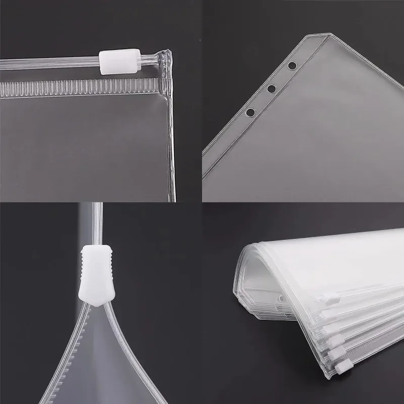 10PCS PVC Binder Pocket Cash Envelopes A5 A6 A7 Zipper Folders Pouches Money Organizer Budget Document Filing Loose Leaf Inserts - view 4