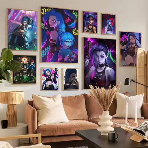 Anime Game Arcane L-LOL Jinx Poster Sticky Posters Retro Kraft Paper Sticker DIY Room Bar Cafe Aesthetic Art Wall Painting