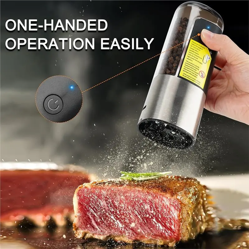 ASWUT-Electric Pepper Mill Salt Grinder Set Rechargeable Via For USB, Automatic Adjustable Gravity Mechanism, 80Ml Capacity