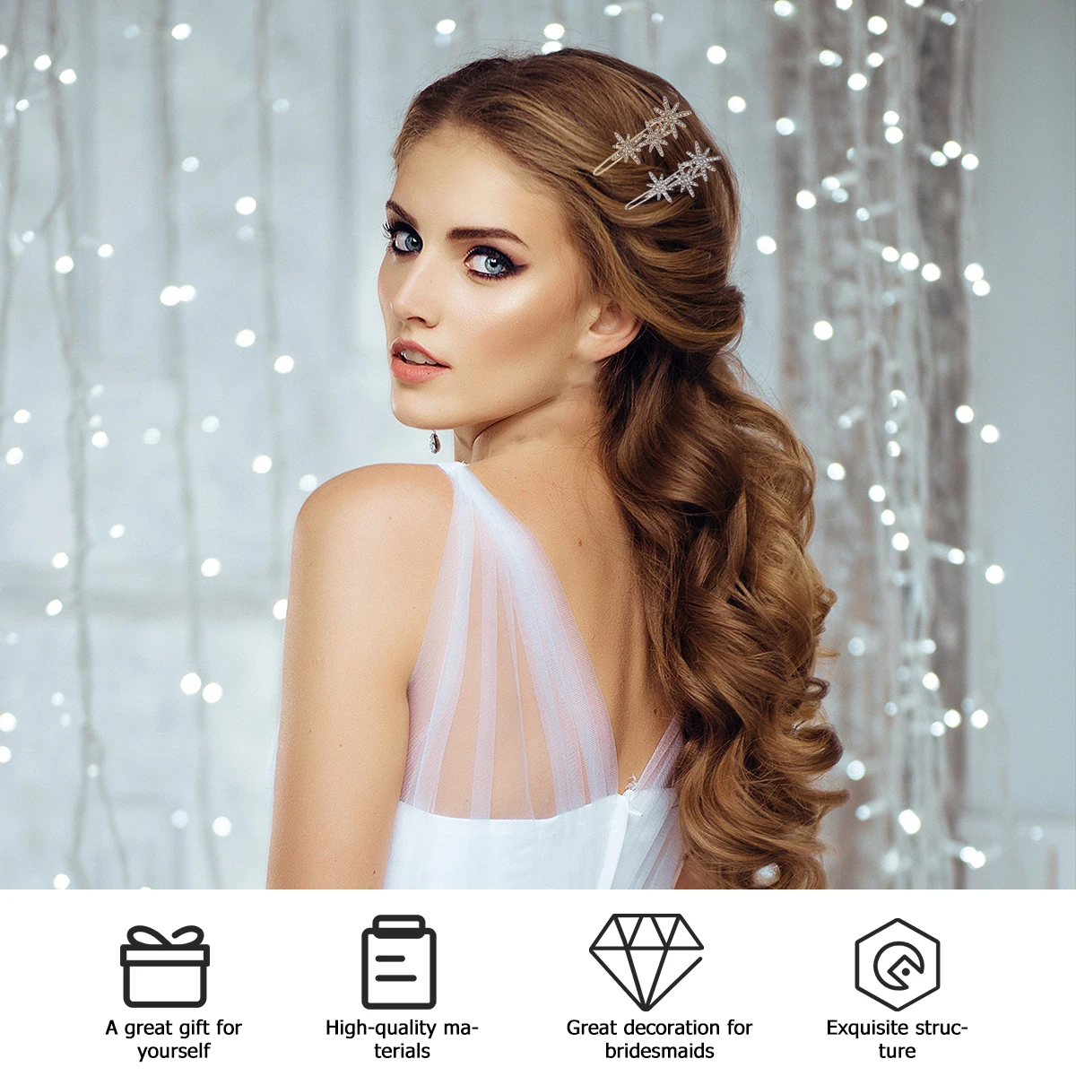 

2pcs Snowflake Star Shape Rhinestone Hair Clips Shiny Alloy Women Barrettes For Wedding Party Daily Wear Hair Accessories