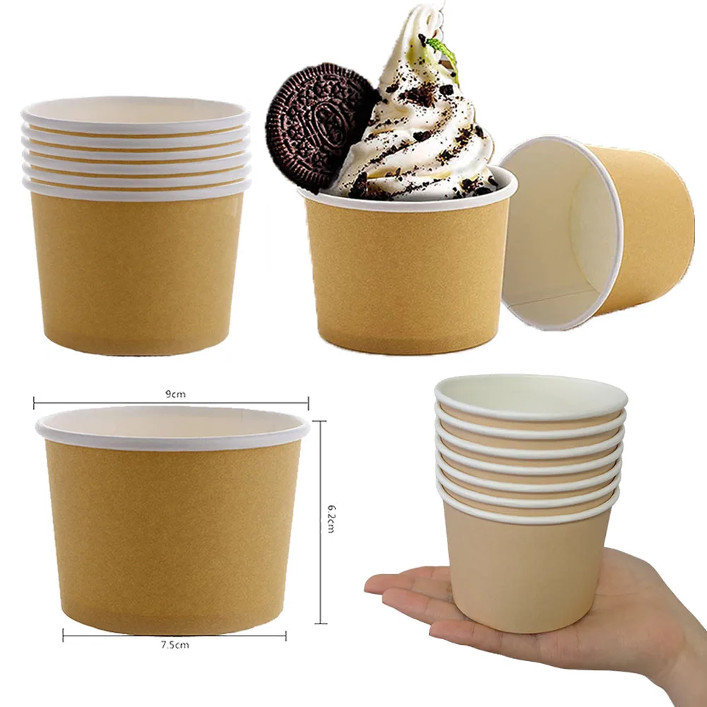 5/10/30/50/100 stücke Einfarbig Kraft Papier Eis Tasse Einweg Dessert Snack Schüssel kinder Geburtstag Party Baby Dusche Dekor – Detail 1