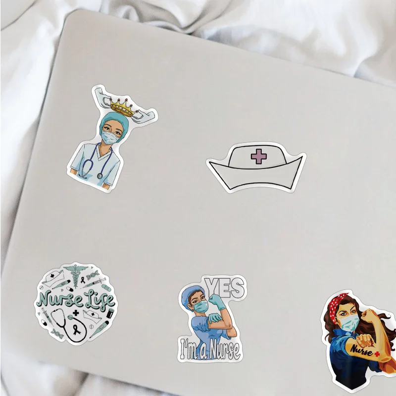 50PCS Nurse Stickers Cartoon Medical Vinyl Decal, Waterproof Nursing Sticker Pack Perfect for MacBook, phone, Laptop