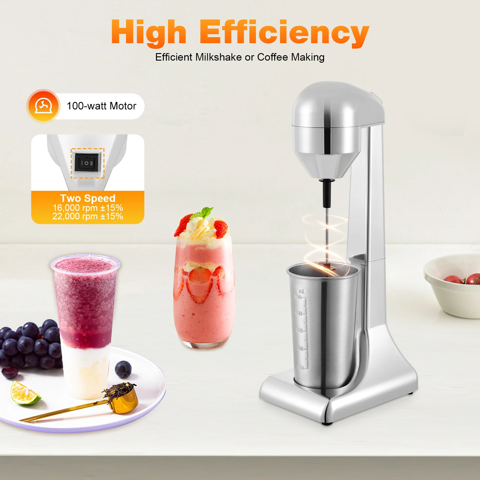 

Milkshake Maker Drink Mixer Machine Stainless Steel Milk Blender 2 Speed Shaking Beverage Combo Mixing Frother with Cup