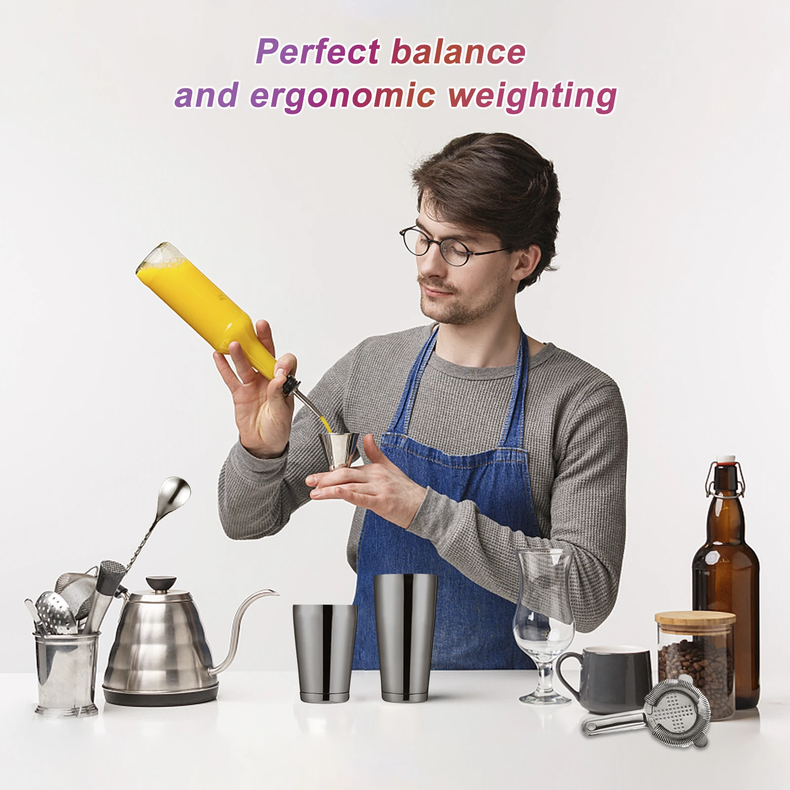 Aoresac 11-Piece All-Inclusive Cocktail Set Stainless Steel Cocktail Shaker Set Boston Shaker Home Bartender Kit
