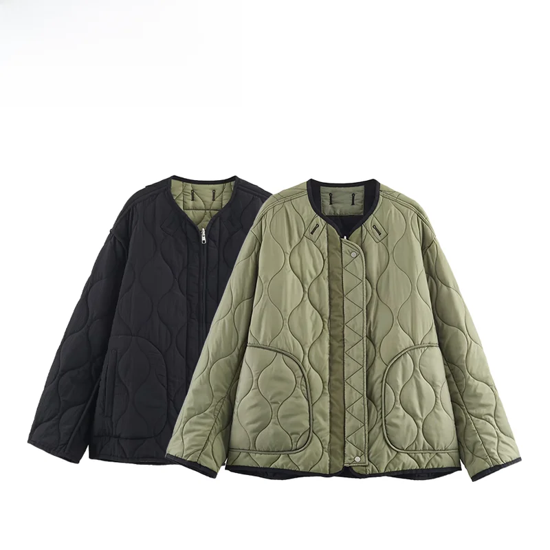 

Double-Sided Wear Cotton Jaet Street Sle round Ne Zipper Pure Color Autumn New Arrival Women's Faionable Outerwear