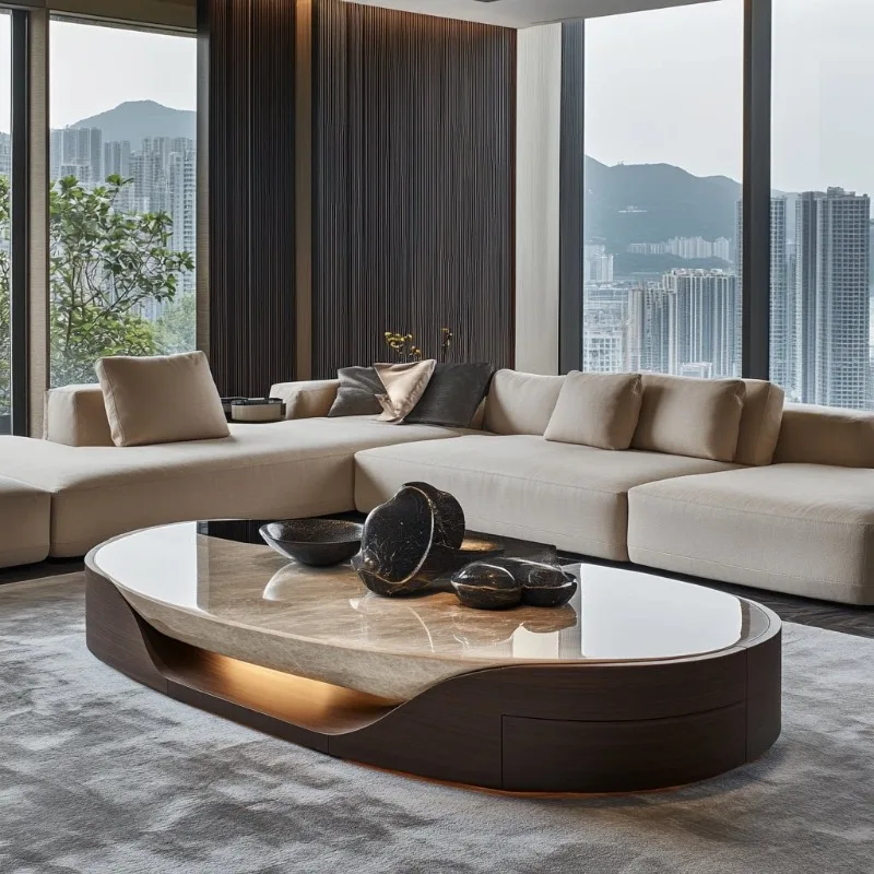 Modern Luxury Coffee Table Oval Bauhaus Led Nordic Console Classic Side Tables Large Funky Tavolino Da Salotto Room Furniture