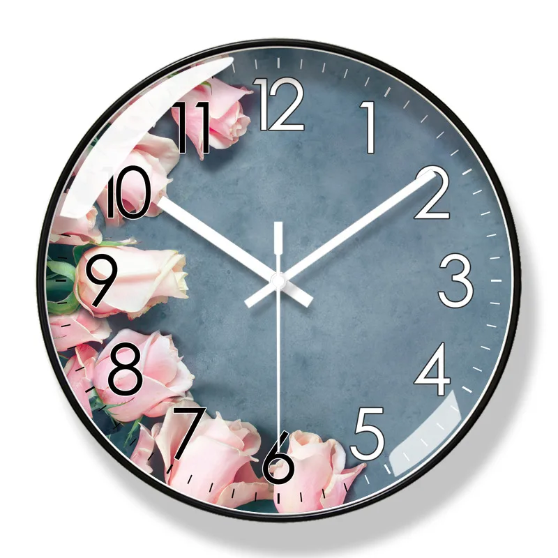 2025 New 10/12/14-inch Rose Wall Clock Living Room Simple Nordic Fashion Home Decor Clock Wall Watch Ultra-quiet Quartz Clocks