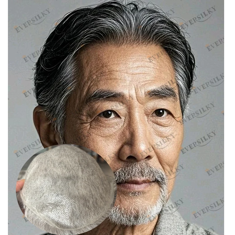 

Natural 80-90Density #1B30 Gray 0.02mm Super Thin Skin Base Men Toupee European Blonde 100% HUman Hair Man's Wigs Replacement