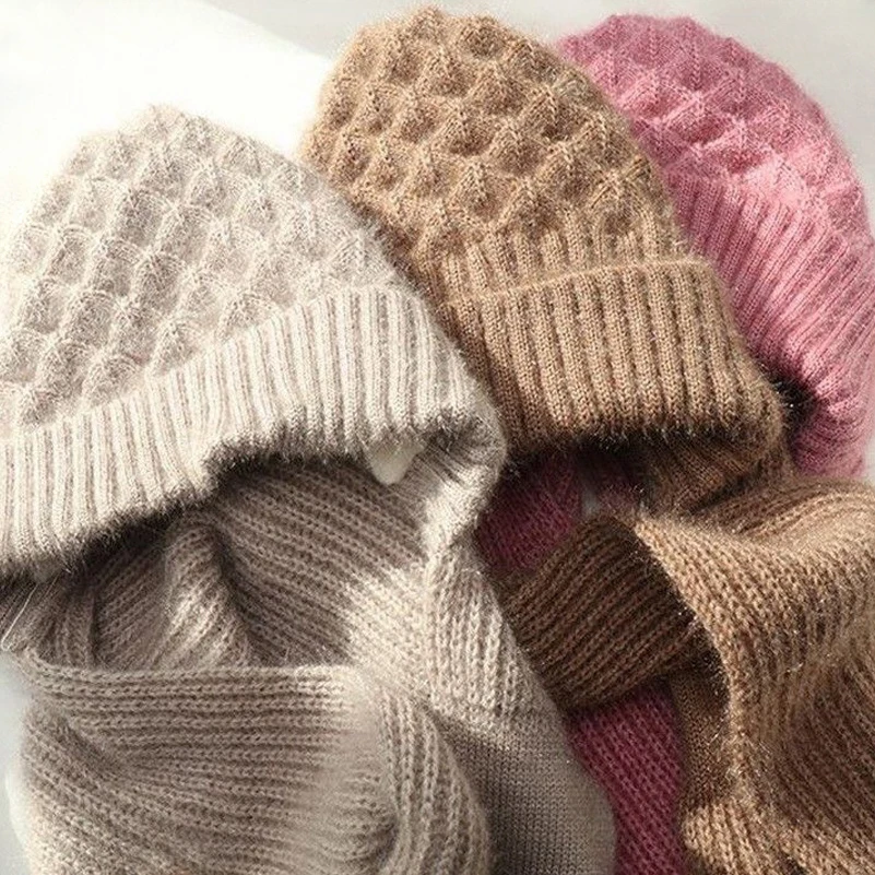 

Women Winter Knitted Skullies Hat Scarf Set Cold Proof Ear Protection Scarf Warmer Beanies Cycling Windproof Ladies Outdoor Caps