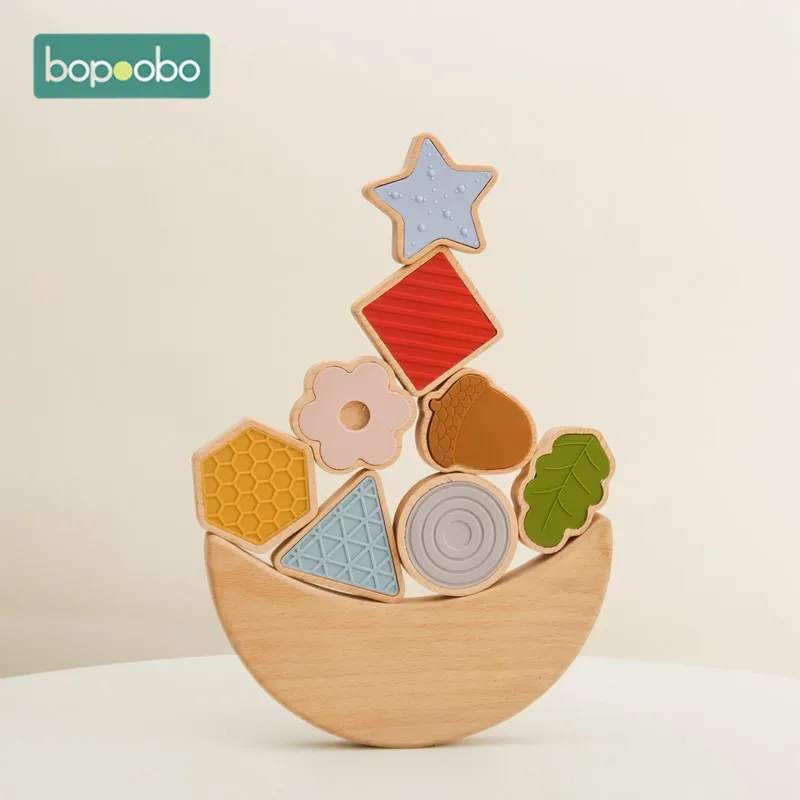 

1Set Flowers Geometry Shapes Stacking Balance Blocks Board Games Baby Wooden Stacking Toys Montessori Educational Threading Toys