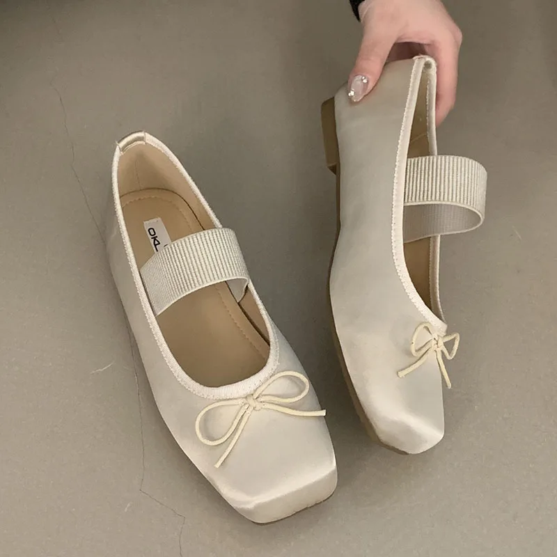 Calzature Scarpe da donna Mary Jane con nodo a farfalla Scarpe da donna basse di lusso alla moda con fascia elastica Ballerine da donna Scarpe da ballo Scivoli