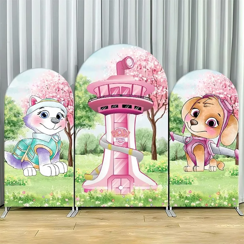

Paw Patrol Arch Backdrop Cover Thick Fabric Custom Party Decoration Pink Tower Blossom Tree Birthday Event Decor Supplies Indoor