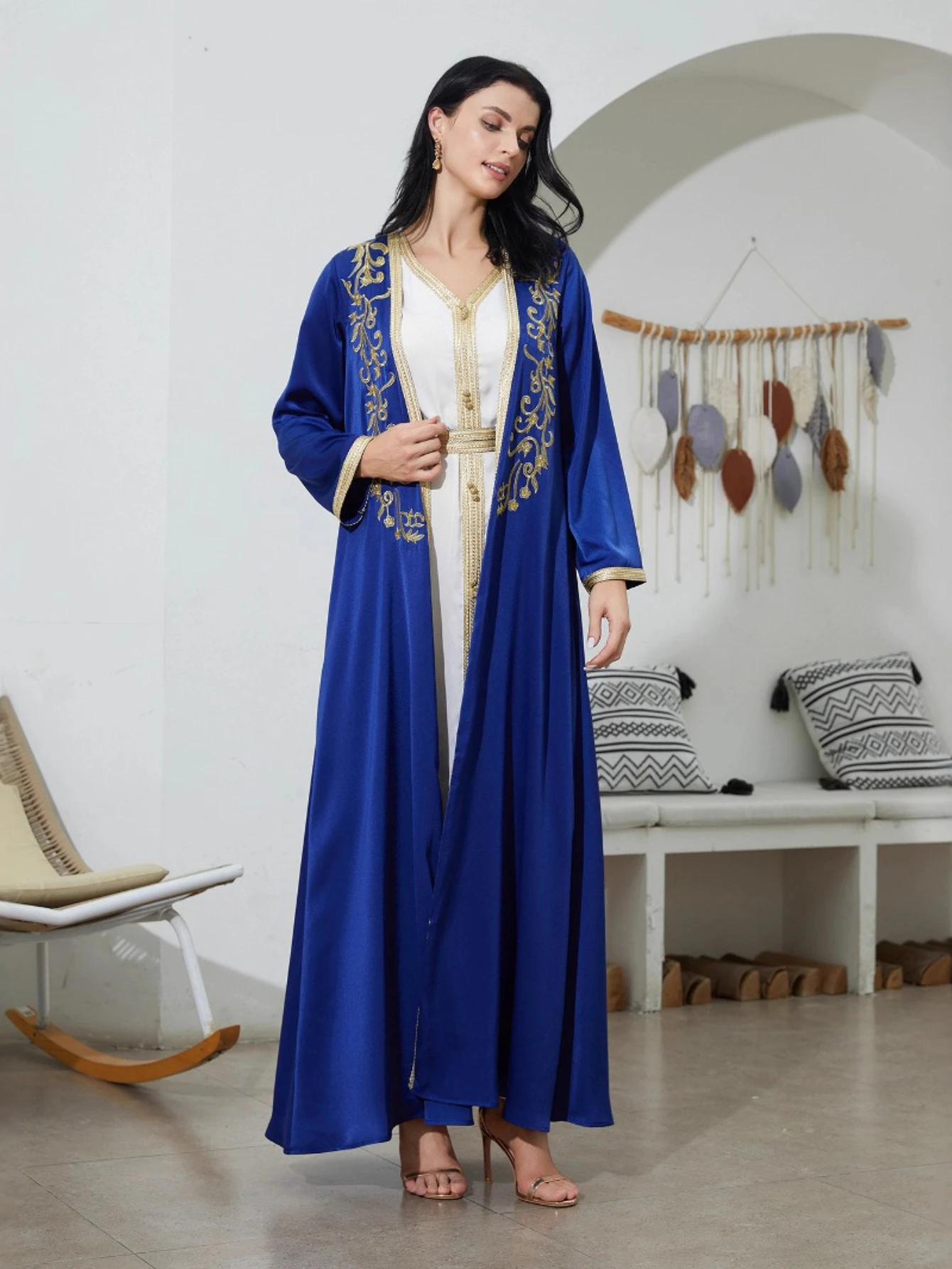 

Eid Women Dress Abaya 2 Piece Set Cardigan Muslim Ramadan Jalabiya Embroidery Dubai Long Robe Morocco Kaftan Vestidos Largos