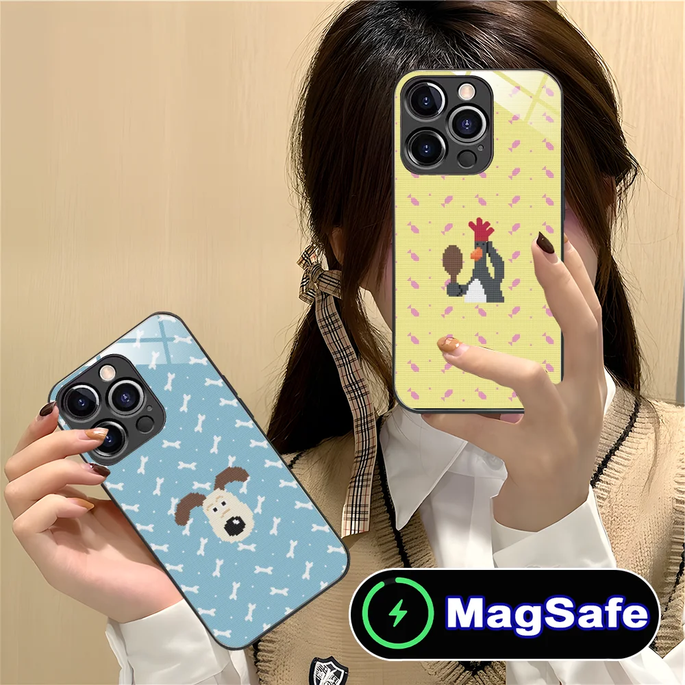 Wallace Gromit Phone Case for iPhone 16 15 14 13 12 11 Pro Max Plus Mini MagSafe Wireless Charging Glass Cover Smartphone