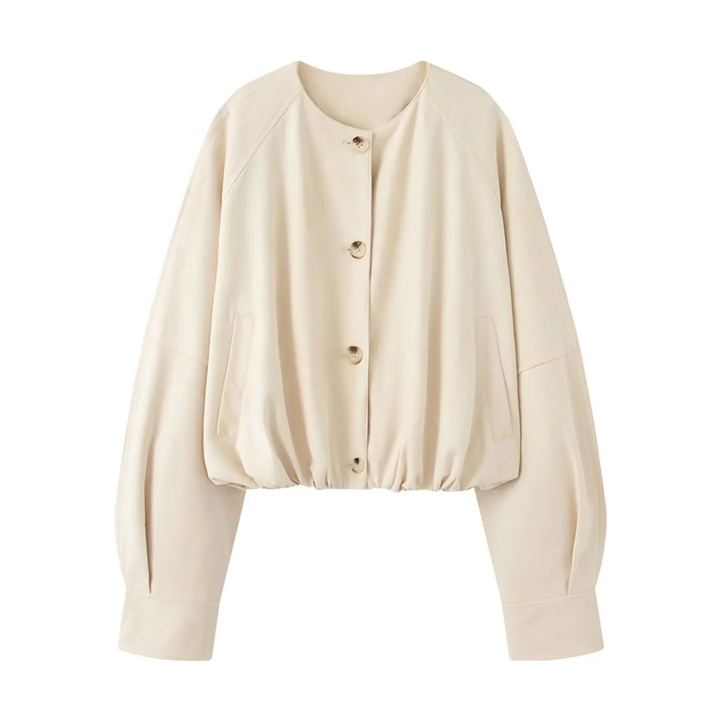 

2025 Autumn Women's Korean Retro Jacket Round-Collar Long-Sleeve PU Single-Breasted Button Coat Stylish Casual Outerwear Daily