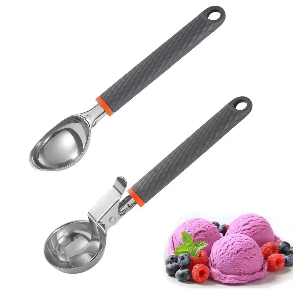 Stainless Steel Head Ice Cream Scoop with Comfortable Silicone Handle Multi-purpose Fruit Tools Quickly Non Slip Kitchen Gadgets