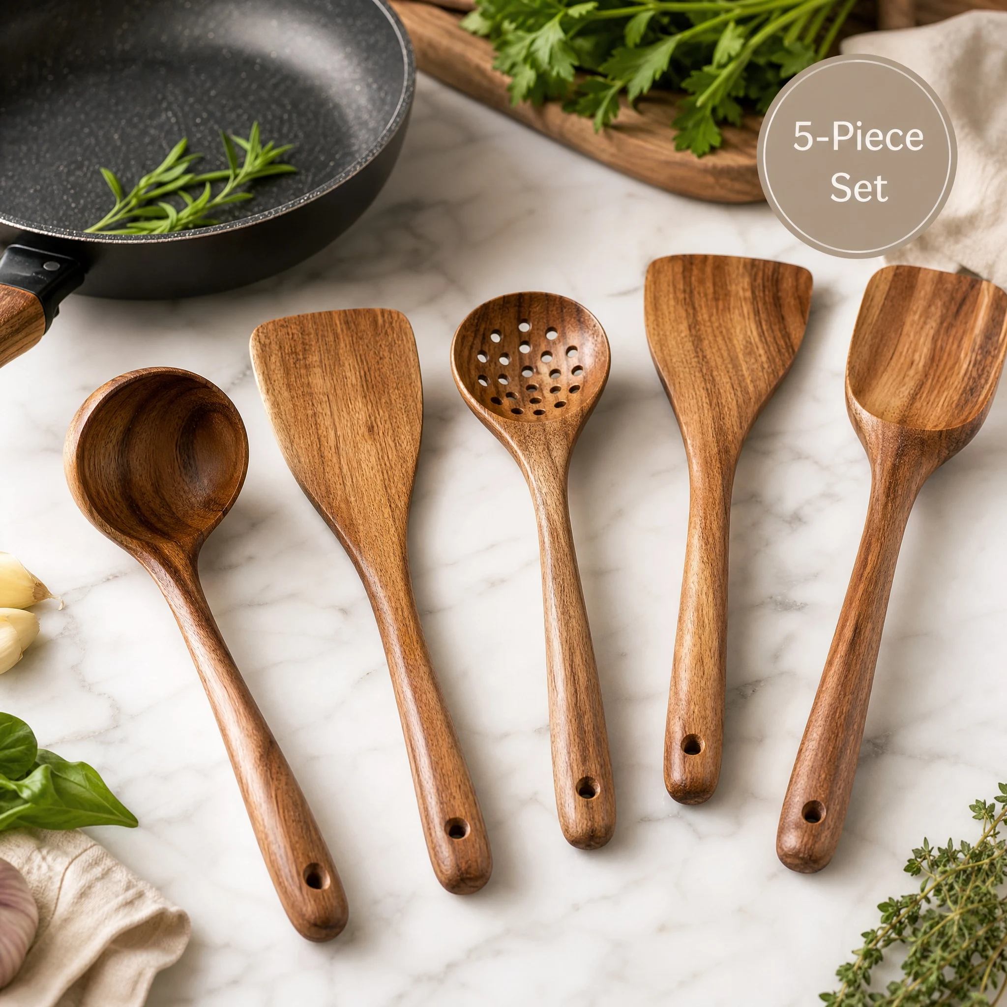 5pcs Wooden Utensil Set with H - Kitchen Baking Utensil Set ulasan dan harga