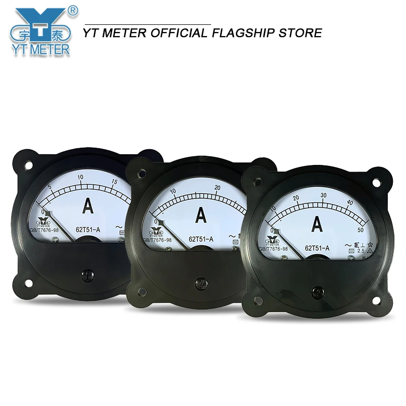 62t51pointer AC ammeter black circular ac5a 10A 20A 30A 50A 75 / 5A 100 / 5A 150 / 5A 200 / 5A 300 / 5A CT transformer marine