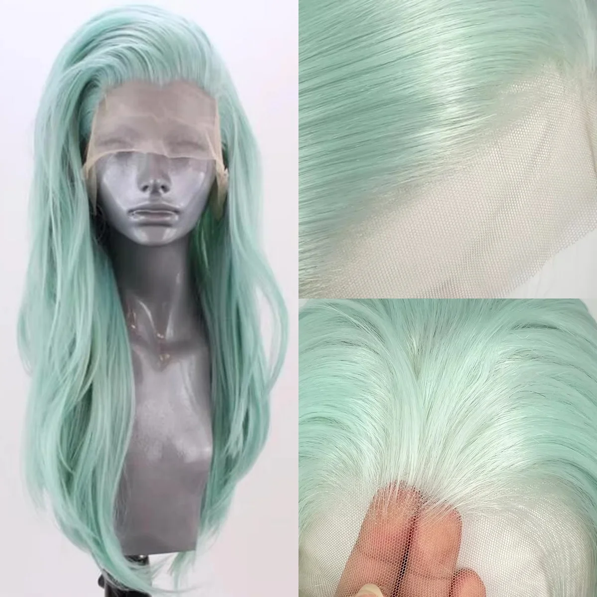 Dark Green Synthetic Hair 13x4 Lace Front Wigs for Women 26 Inch Long Straight Free Part 180% Density Glueless Half Hand Tied