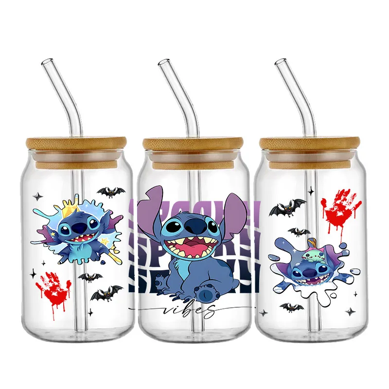 Disney Stitch Mickey Princes UV Dtf Cup Wraps Transfer Aufkleber für 16 Unzen Glas Libbey kann selbst klebende wasch bare DIY benutzer definierte Flasche