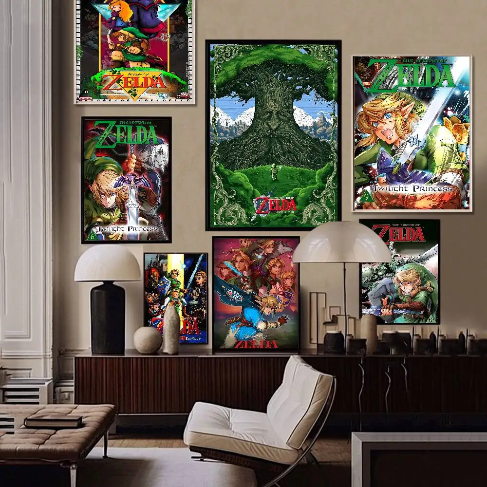 Juego L-Legends Of The Z-Zelda película clásica póster artístico autoadhesivo pegatina de papel blanco DIY habitación Bar cafetería decoración de pared