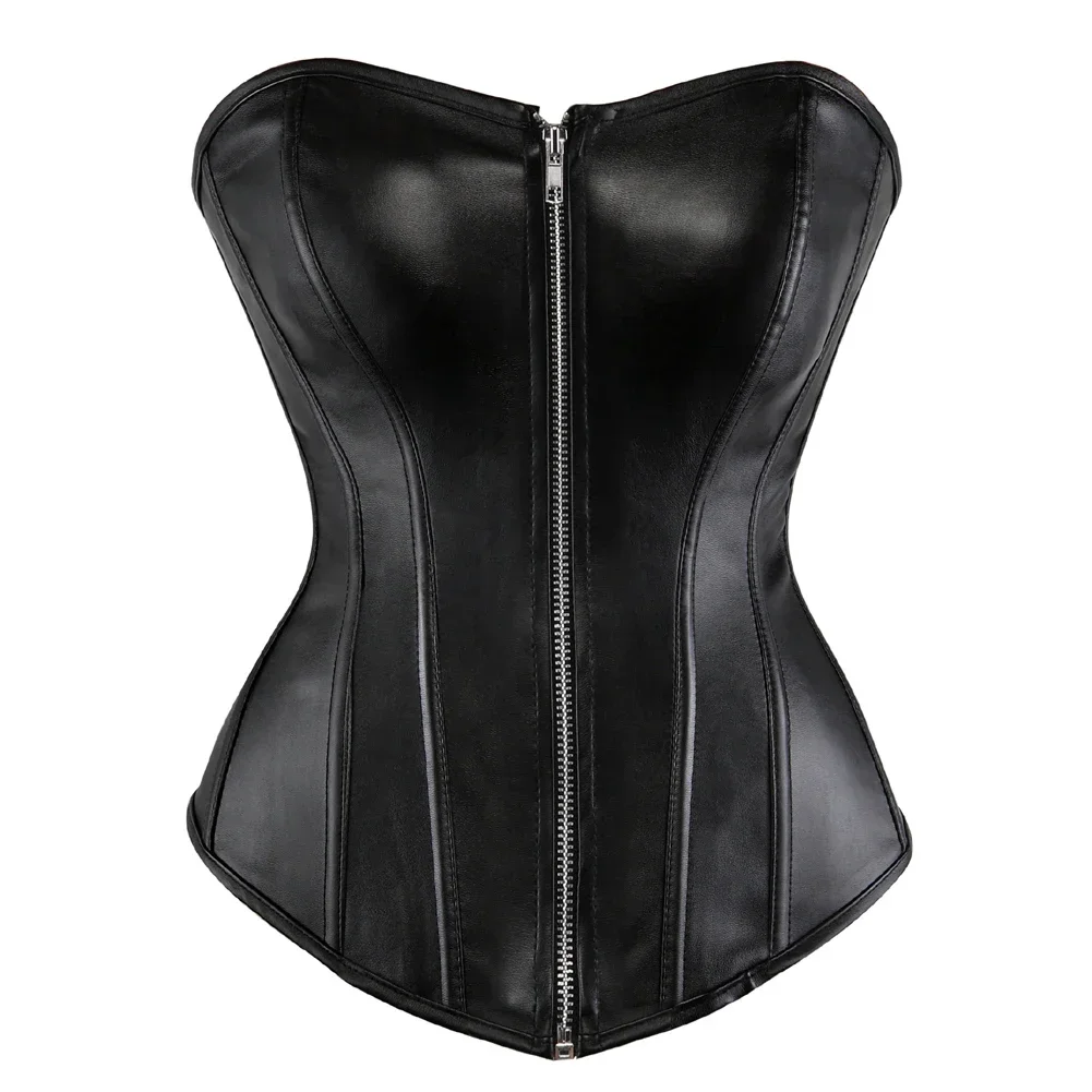 Woman Corset Top Punk Leather Bustiers Lace Up Boned Bustier Plus Size Gothic Zip Korsett Push Up Corsets Rave Festival Costumes