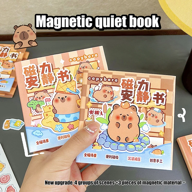 Cute Capybara Magnetic Quiet Book Small Magnetic Children's Cut-free Educational Stickers Can Be Pasted Repeatedly Sticker Book