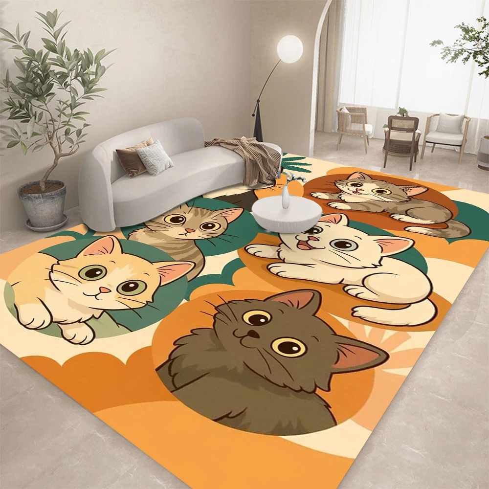 Cartoon Cat Pattern Carpet Mat Rug - Kawaii Cute Kitten Design Soft Non-slip Floor Mat for Kids Room Living Room Home Decoration