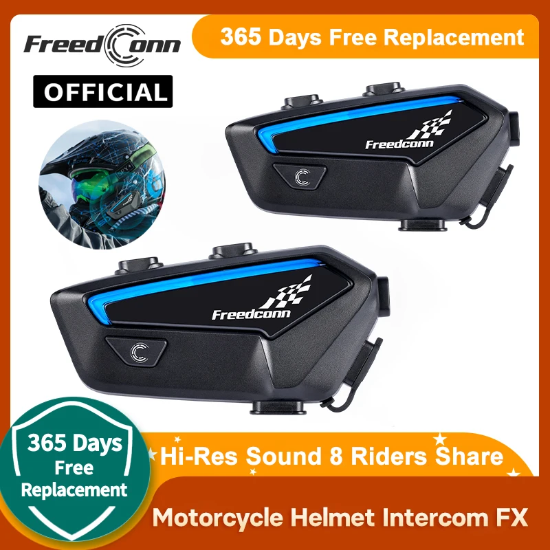 Freedconn FX Motorcycle Intercom Helmet Bluetooth 5.0 Headset 10 Riders 1000M Can Pair Other Brands Music FM Interphone Speaker