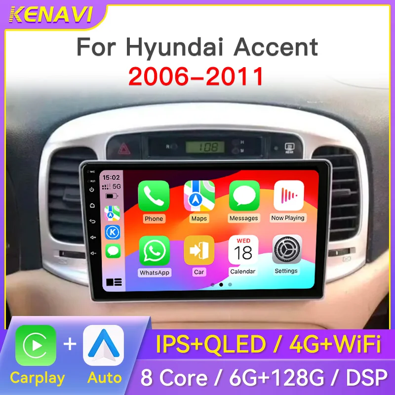 

2Din Android Car Stereo Radio For Hyundai Accent 2006-2011 Center Multimedia Video Player Wireless Carplay Auto GPS FM Head Unit