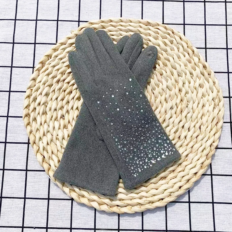 الشتاء أزياء الماس قفازات النساء خمر أنيقة شاشة تعمل باللمس الدراجات محرك سميكة يندبروف الدفء القفازات