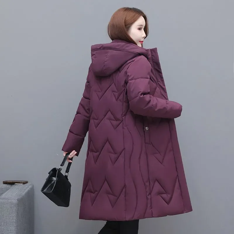 2024 Winter New Down Cotton-Padded Jacket Women's Overcoat Mid-length Plus Size Thicke Warm Parka Slim Hooded Cotton-Padded Coat