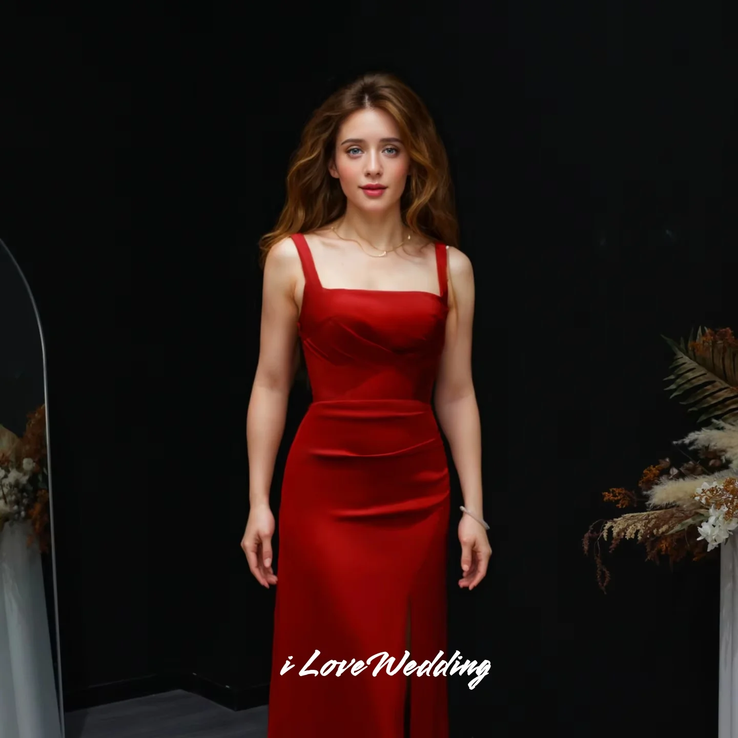 Красное вечернее платье на тонких бретельках 2022, атласное платье без рукавов с квадратным воротником, длиной до пола, свадебное платье для гостей по индивидуальному заказу