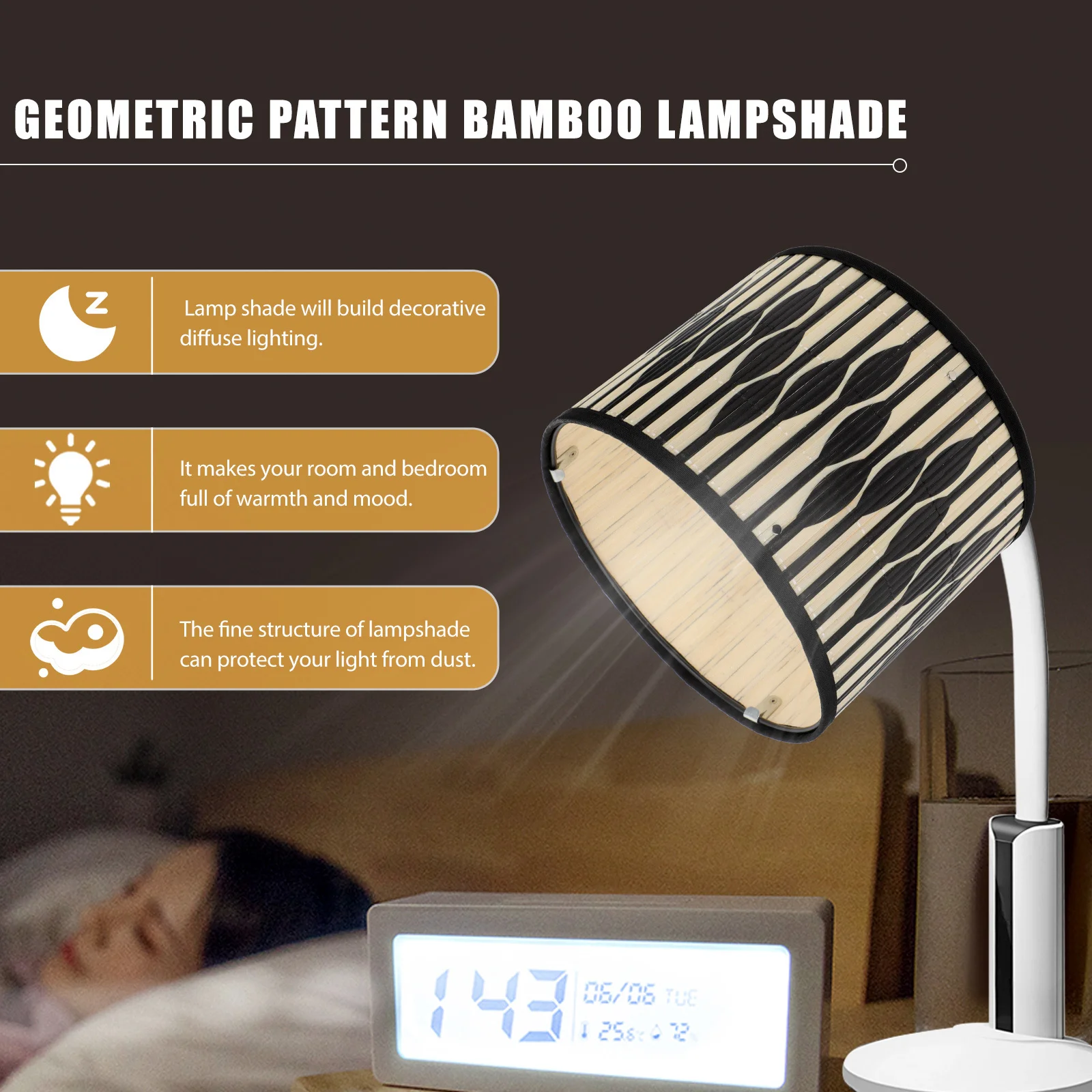 عاكس الضوء نمط هندسي غطاء خفيف مزخرف ملحق المصباح استبدال عاكس الضوء الخيزران