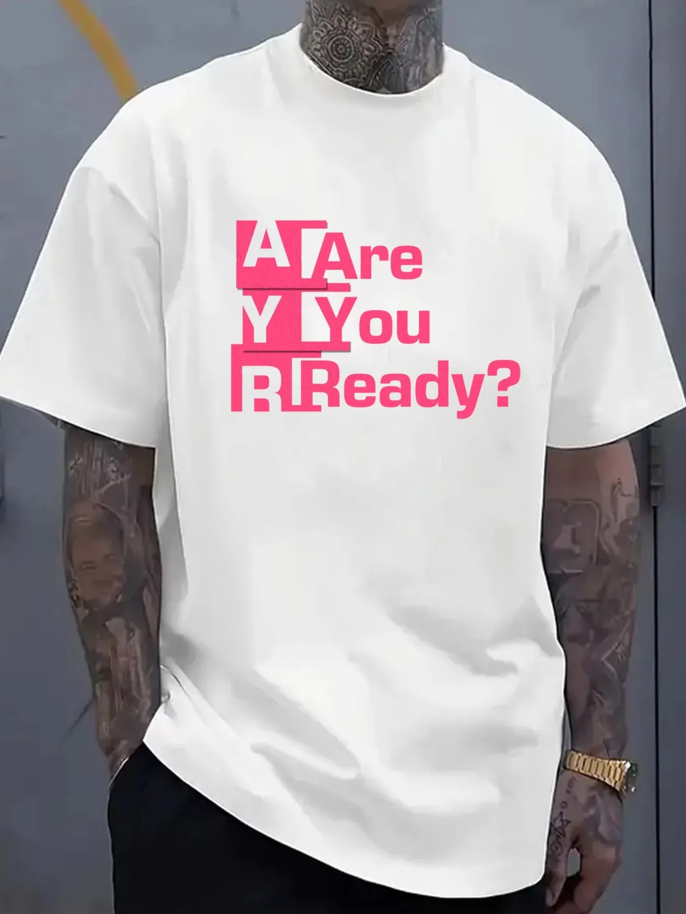 Are You Ready? Men's Crew Neck T-Shirt with White Fun Print, 2026 Model, Fashionable for All Seasons, Machine Washable, Suitable for Outdoor Wear in Spring and Summer, Ideal for Sports, Soft and Comfortable, Father's Day Gift
