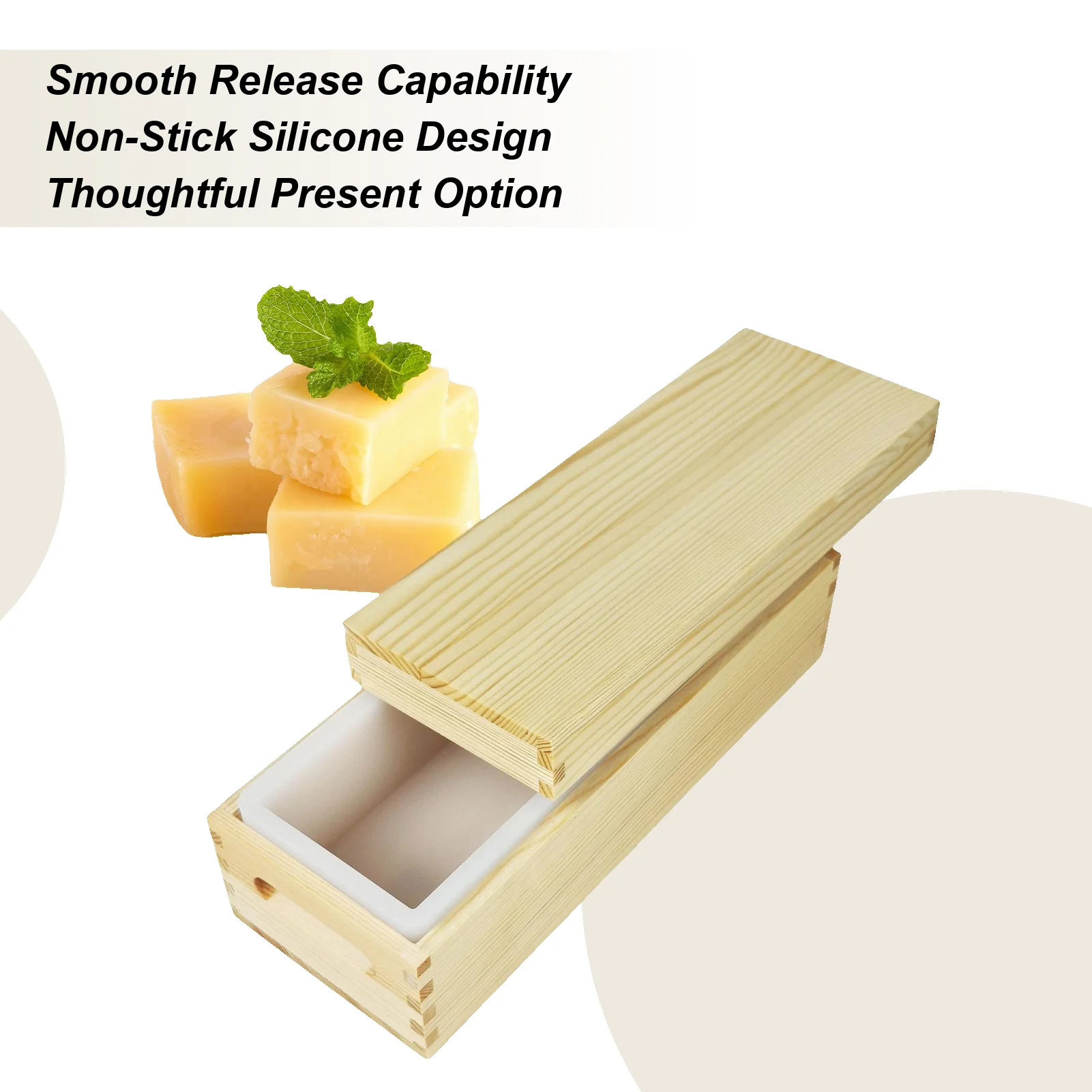 

Wooden Soap Molds for Soap Making 1300ml Easy Release Art Craft Maker Moulds Rectangle Silicone Soap Loaf Molds with Lid