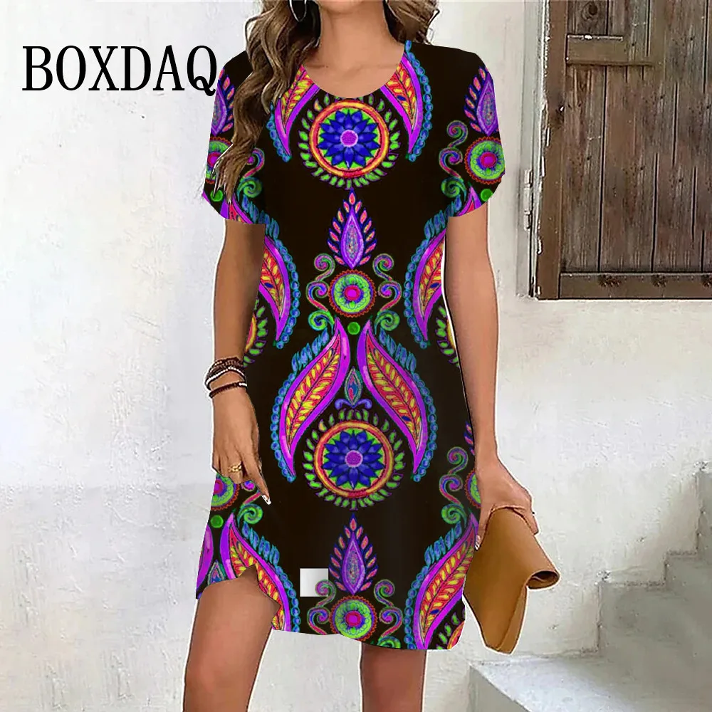 Vintage Ethnic Paisley Print Dress Women Elegant Party Dresses For Women 2024 Summer Casual Plus Size Dresses Loose New Clothing