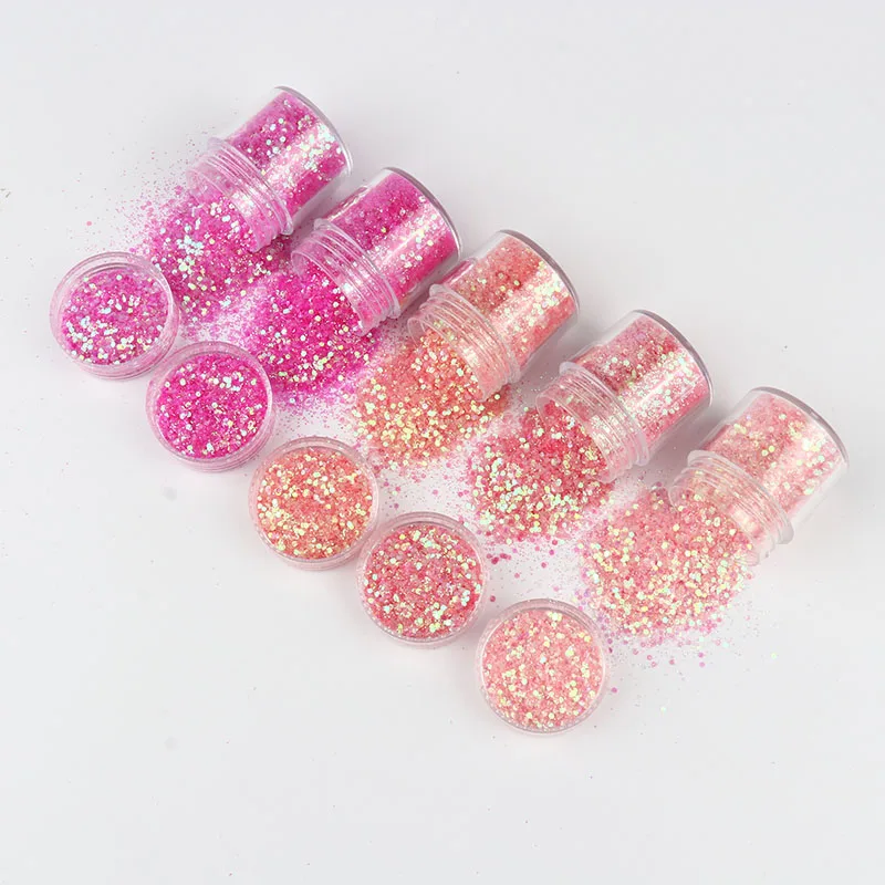 Mixed Hexagonal Pink Series Mermaid Nail Holographic Pigment Powder Set Sequin Peeling Manicure Decoration Nail Art Tips 10Ml