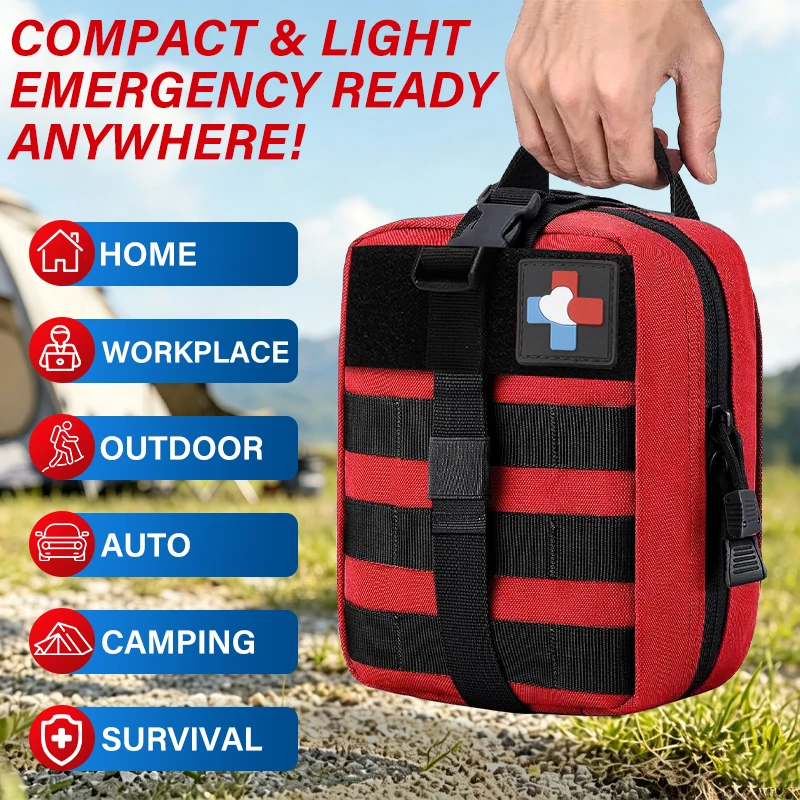 263pcs Portable First Aid Kit EDC Molle Pouch, Full Set Survival Medical Emergency Gear for Travel, Home, Car, Camping & Hiking